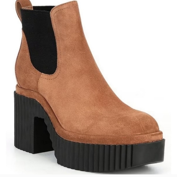 Gianni Bini Ryker Cognac black lug sole chunky high heel platform boots 9 1/2 - Picture 1 of 9